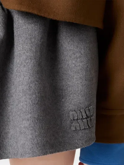 Miu Miu Drawstring Cashmere-wool Mini Skirt In Gray