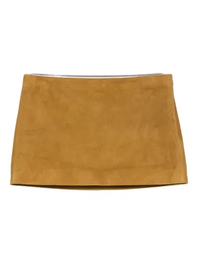 Khaite Jett Lambskin Suede Miniskirt In Brown