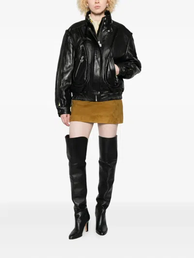 Khaite Jett Lambskin Suede Miniskirt In Brown