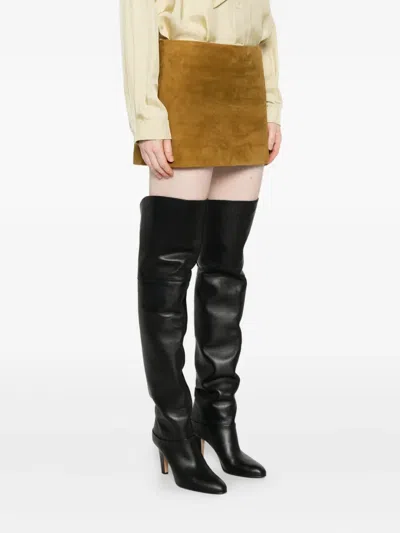 Khaite Jett Lambskin Suede Miniskirt In Brown