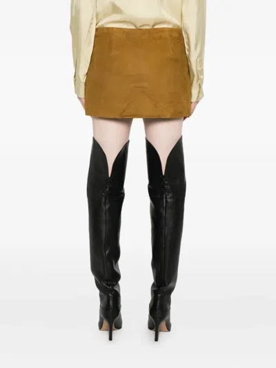 Khaite Jett Lambskin Suede Miniskirt In Brown