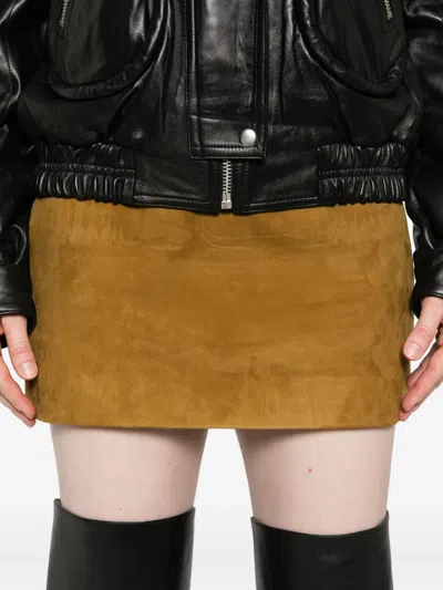 Khaite Jett Lambskin Suede Miniskirt In Brown