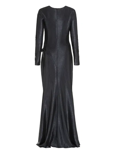 Talbot Runhof Draped Ruffled Maxi Dress In Blue