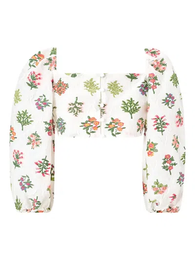 Marlo Lilian Embroidered Puff-sleeve Top In White