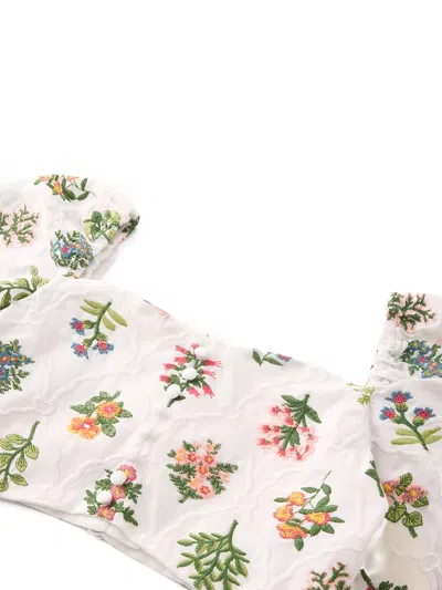 Marlo Lilian Embroidered Puff-sleeve Top In White