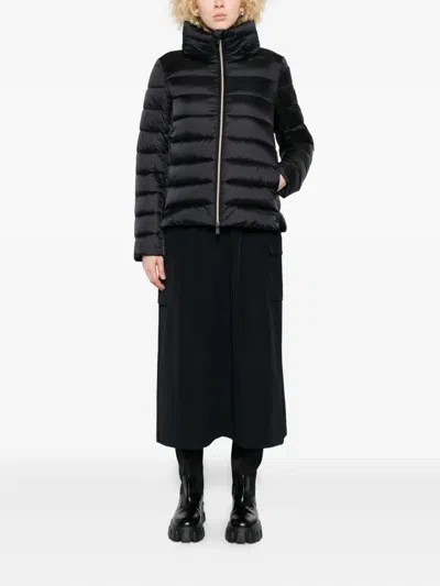 Save The Duck Horizontal Quilted Short Puffer Jacket In Black