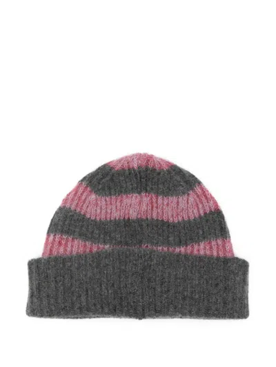 Paul Smith Casual Ribbed Striped Cotton Blend Hat In Gray