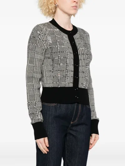 Ermanno Scervino Houndstooth Sequin-embellished Cardigan In Black