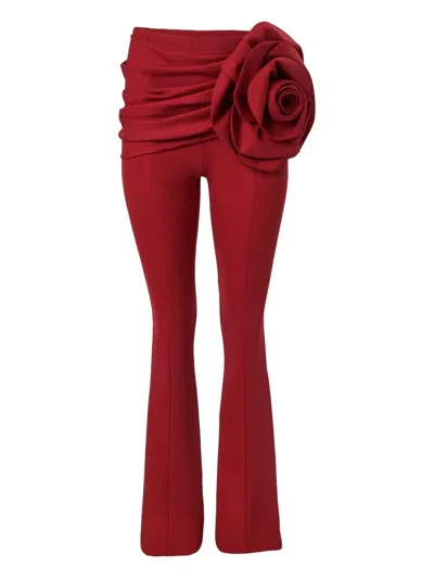 Carolina Herrera Appliquéd Draped Wool-blend Bootcut Pants In Red