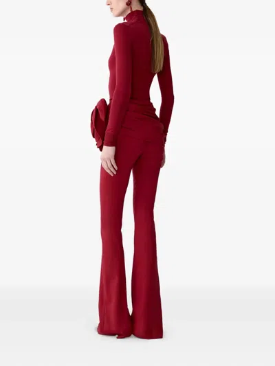 Carolina Herrera Appliquéd Draped Wool-blend Bootcut Pants In Red