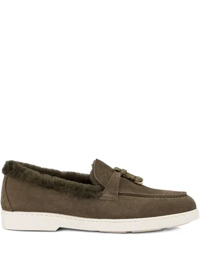 Doucal's Shearling-trim Suede Loafers In Brown