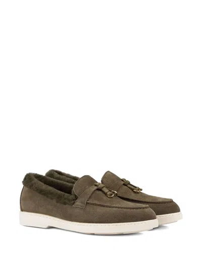 Doucal's Shearling-trim Suede Loafers In Brown