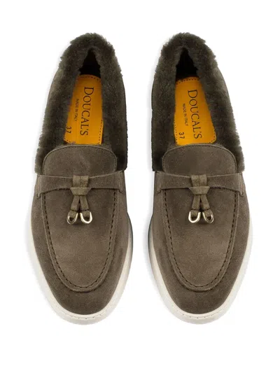 Doucal's Shearling-trim Suede Loafers In Brown
