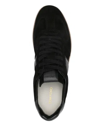Tom Ford Leather Sneakers With Logo In Black