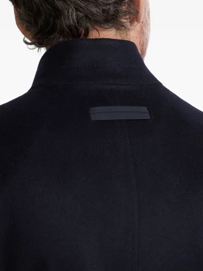 Zegna Cashmere Coat With Pockets And Collar In Blue