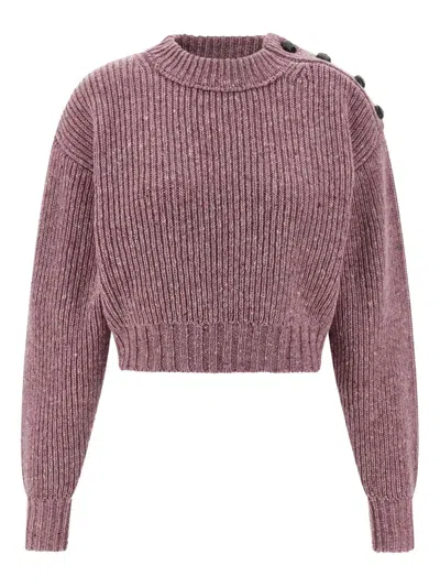 Chloé Cropped Mock-neck Sweater In A Merino Wool Knit In Pink