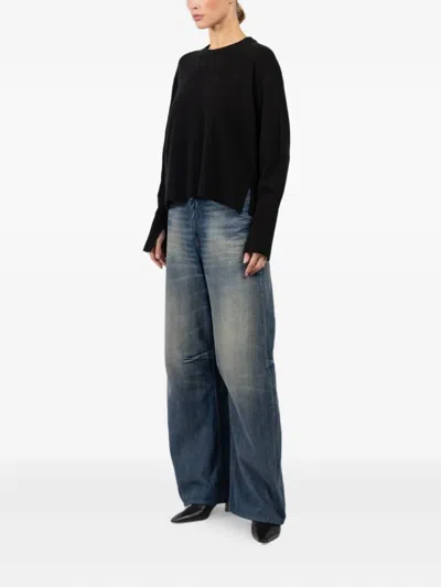 Arlo Mott Split-hem Long-sleeve Sweater In Black