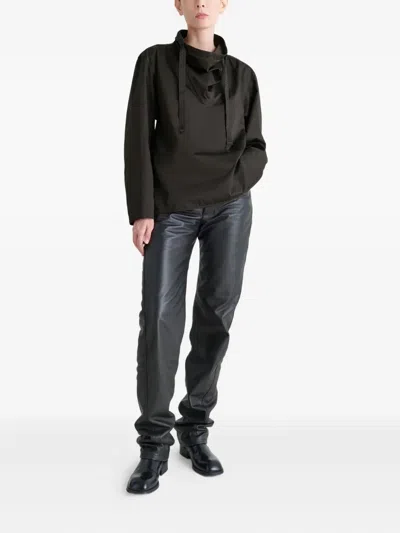 Lemaire Blouse With Drawstring Neck And Long Sleeves In Brown