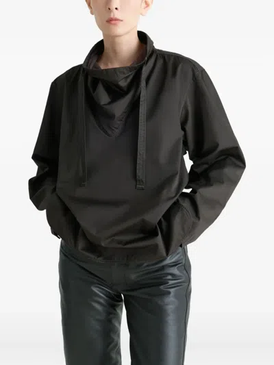 Lemaire Blouse With Drawstring Neck And Long Sleeves In Brown