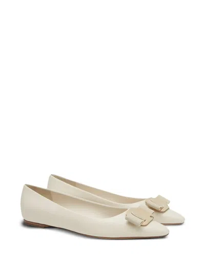 Ferragamo Zea Vara Bow Ballet Flats In Nappa Leather In Neutral