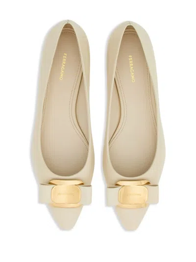 Ferragamo Zea Vara Bow Ballet Flats In Nappa Leather In Neutral