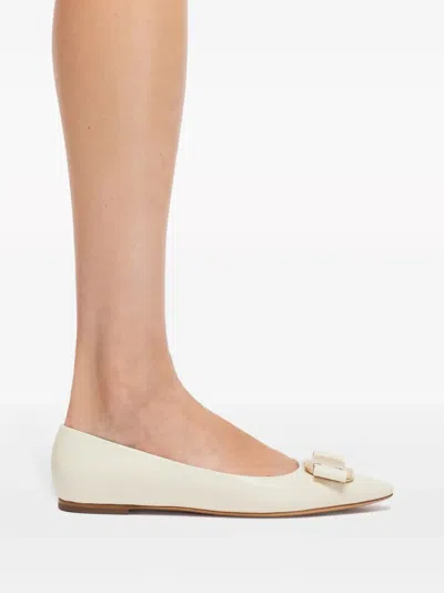 Ferragamo Zea Vara Bow Ballet Flats In Nappa Leather In Neutral