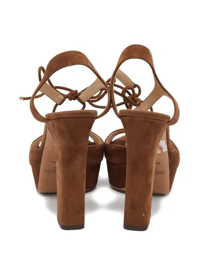 Pre-owned Jimmy Choo 100mm Platform Block-heel Sandals In Brown