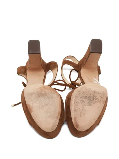 Pre-owned Jimmy Choo 100mm Platform Block-heel Sandals In Brown