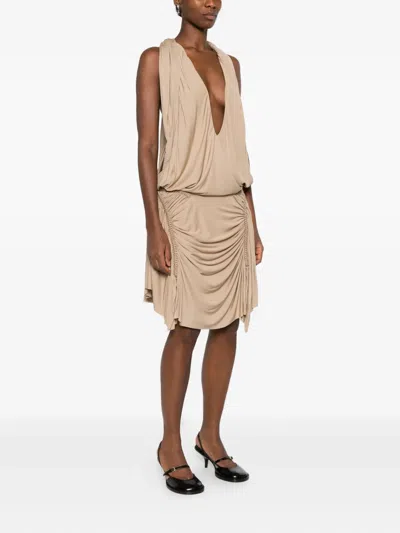 Christopher Esber Shibari Ruched Midi Dress In Neutral