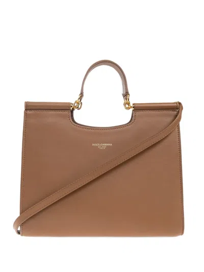 Dolce & Gabbana Women Leather Tote Bag With Top Handle In Brown