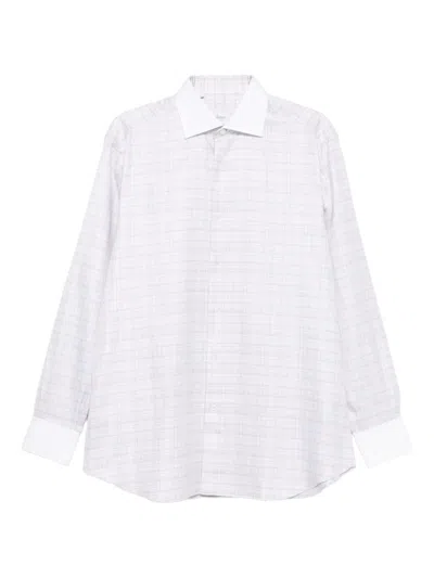 Brioni Checked Contrast-collar Shirt In White