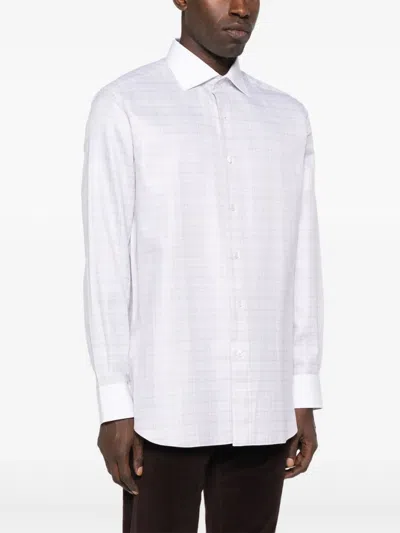 Brioni Checked Contrast-collar Shirt In White