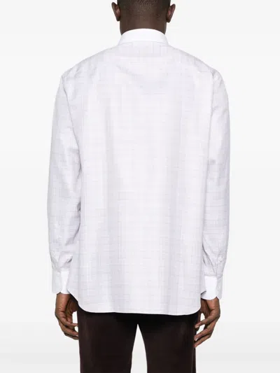 Brioni Checked Contrast-collar Shirt In White