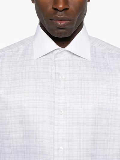 Brioni Checked Contrast-collar Shirt In White