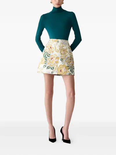 Carolina Herrera Metallic Floral Jacquard Miniskirt In Neutral