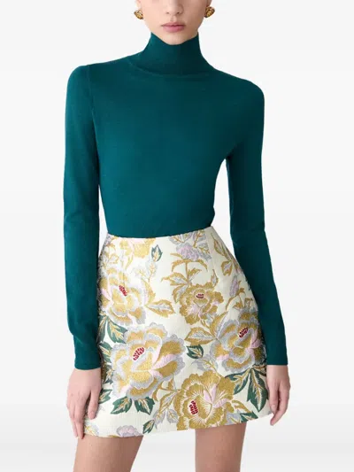 Carolina Herrera Metallic Floral Jacquard Miniskirt In Neutral