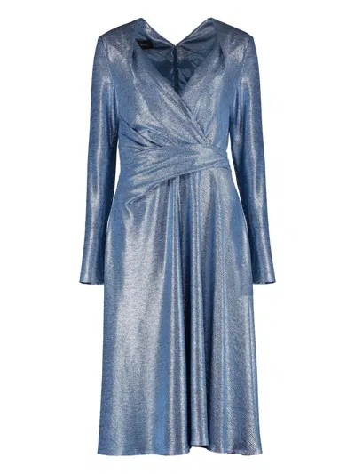Talbot Runhof Draped V-neck Long-sleeve Midi Dress In Blue
