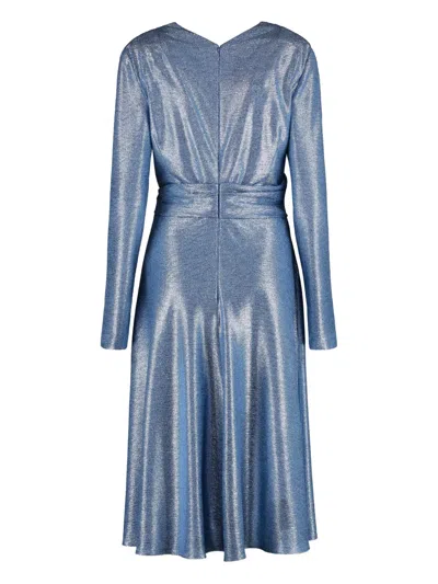 Talbot Runhof Draped V-neck Long-sleeve Midi Dress In Blue