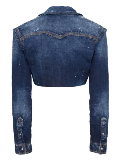 Dsquared2 Cropped Denim Jacket In Blue
