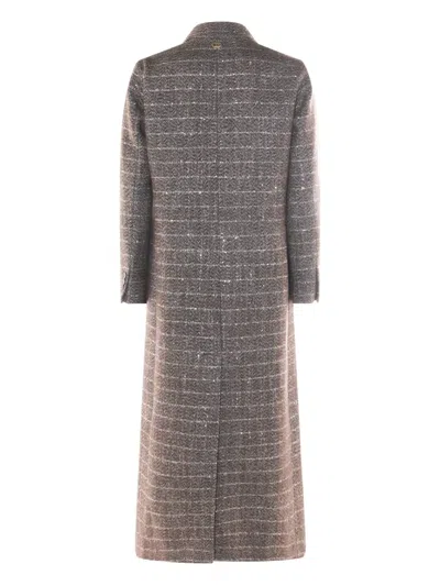 Twinset Houndstooth Double-breasted Coat In Brown