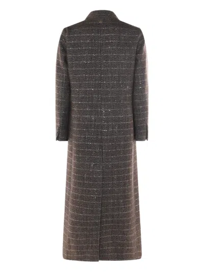 Twinset Houndstooth Double-breasted Coat In Brown