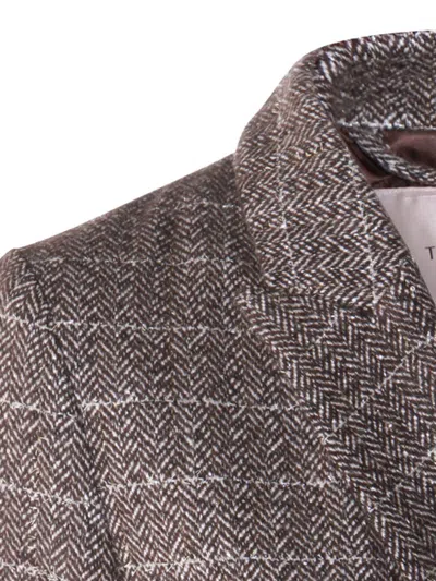 Twinset Houndstooth Double-breasted Coat In Brown
