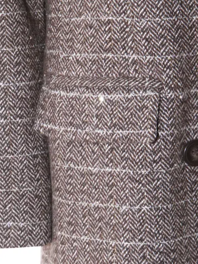 Twinset Houndstooth Double-breasted Coat In Brown