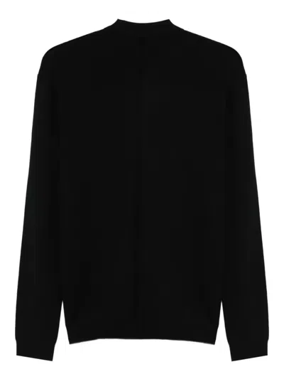 Low Brand Black Sweater With Polo Shirt Style Collar And Long Sleeves In Wool Man In Black