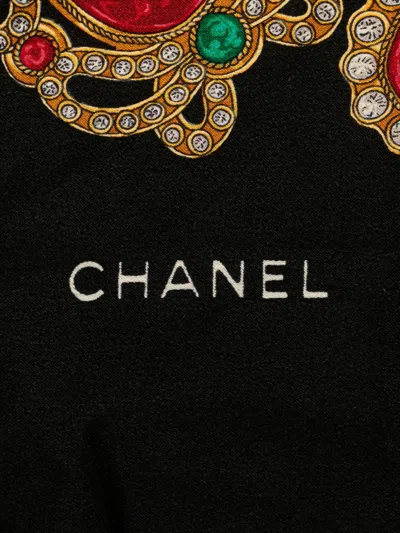 Pre-owned Chanel 20th Century Bijoux Silk Scarf Scarves In Black