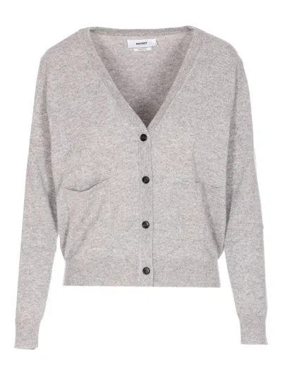 Not Shy Patch-pocket Buttoned Cardigan In Gray