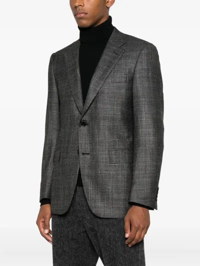 Canali Checked Blazer In Brown