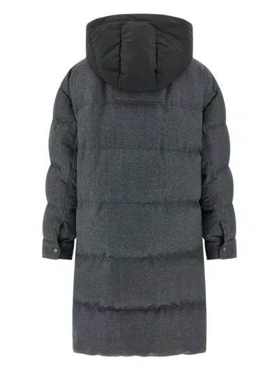Brunello Cucinelli Shiny Zipper Pull Long Down Jacket In Gray