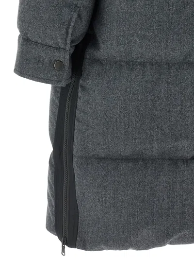 Brunello Cucinelli Shiny Zipper Pull Long Down Jacket In Gray