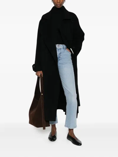 Glox Belted Patch-pocket Coat In Black